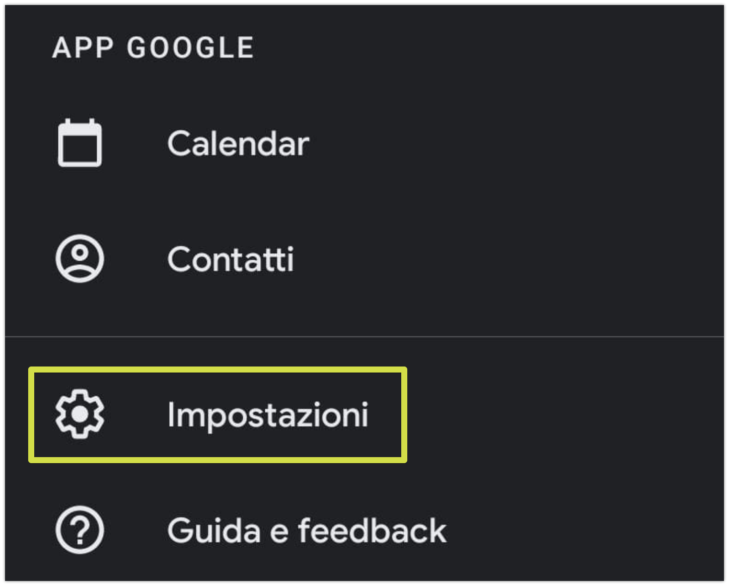 App Google - Impostazioni