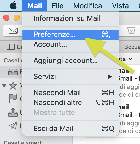 Preferenze di Mail di Mac