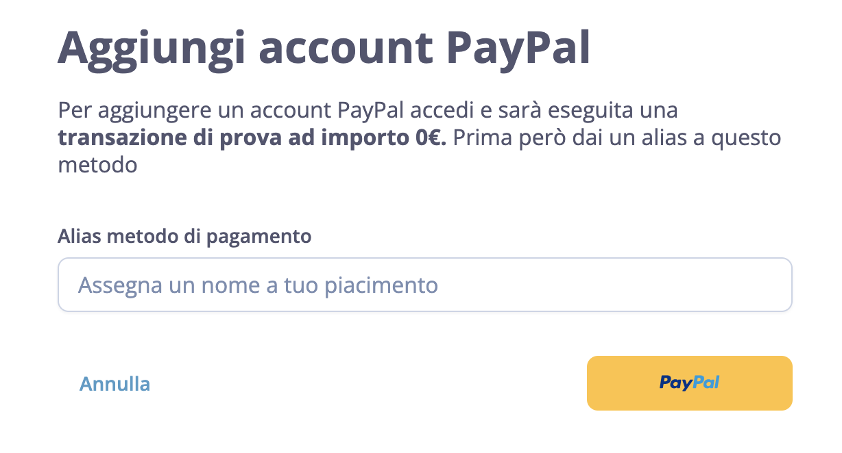 Wallet aggiungi account paypal